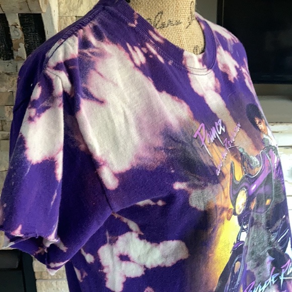 Prince Purple Rain purple cropped bleach graphic T-shirt raw edges short sleeve - Picture 5 of 16